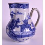 AN 18TH CENTURY CHINESE BLUE AND WHITE PORCELAIN JUG Qianlong, painted with pagoda within