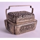 A CHINESE SILVERED BRASS HAND WARMER AND COVER 20th Century, bearing Qianlong marks to base,