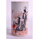 A CHINESE REPUBLICAN PERIOD FAMILLE ROSE BRUSH POT painted with sage and a child standing upon