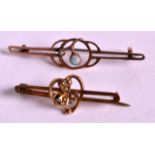 AN EDWARDIAN 9CT GOLD AND OPAL LADIRD BROOCH together with another 9ct gold brooch. (2)