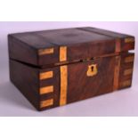 A VICTORIAN WALNUT AND BRASS BOUND WRITING BOX with internal fittings. 11.5ins wide.