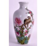 A CHINESE REPUBLICAN PERIOD FAMILLE ROSE VASE bearing Qianlong marks to base, painted with two birds
