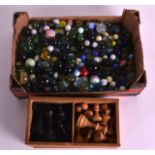 A QUANTITY OF MARBLES together with a chess set. (qty)