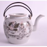 A CHINESE REPUBLICAN PERIOD FAMILLE ROSE TEAPOT AND COVER bearing Qianlong marks to base, with metal