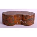 AN UNUSUAL CHINESE BROWN LACQUERED LOBED BOX bearing Qianlong marks to base, depicting five claw