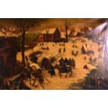 Continental School (19th Century) Oil on canvas, 'Winter Scene'. 3Ft x 1ft 11ins.