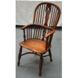 AN 18TH CENTURY YEW WOOD WINDSOR CHAIR.