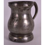 AN UNUSUAL ANTIQUE ENGLISH PEWTER TANKARD inscribed W E H Eagle. 5.25ins high.