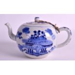 A CHINESE QING DYNASTY BLUE AND WHITE TEAPOT AND COVER probably late Kangxi, of bullet shape,