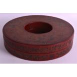 A CHINESE RED LACQUER CIRCULAR BOX AND COVER 20th Century, bearing Qianlong marks to base, decorated