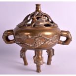 A LATE 19TH CENTURY CHINESE BRONZE CENSER AND COVER bearing Xuande marks to base, depicting birds