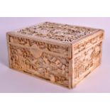 A GOOD EARLY 19TH CENTURY CHINESE CARVED CANTON IVORY BOX AND COVER C1820 wonderfully carved with
