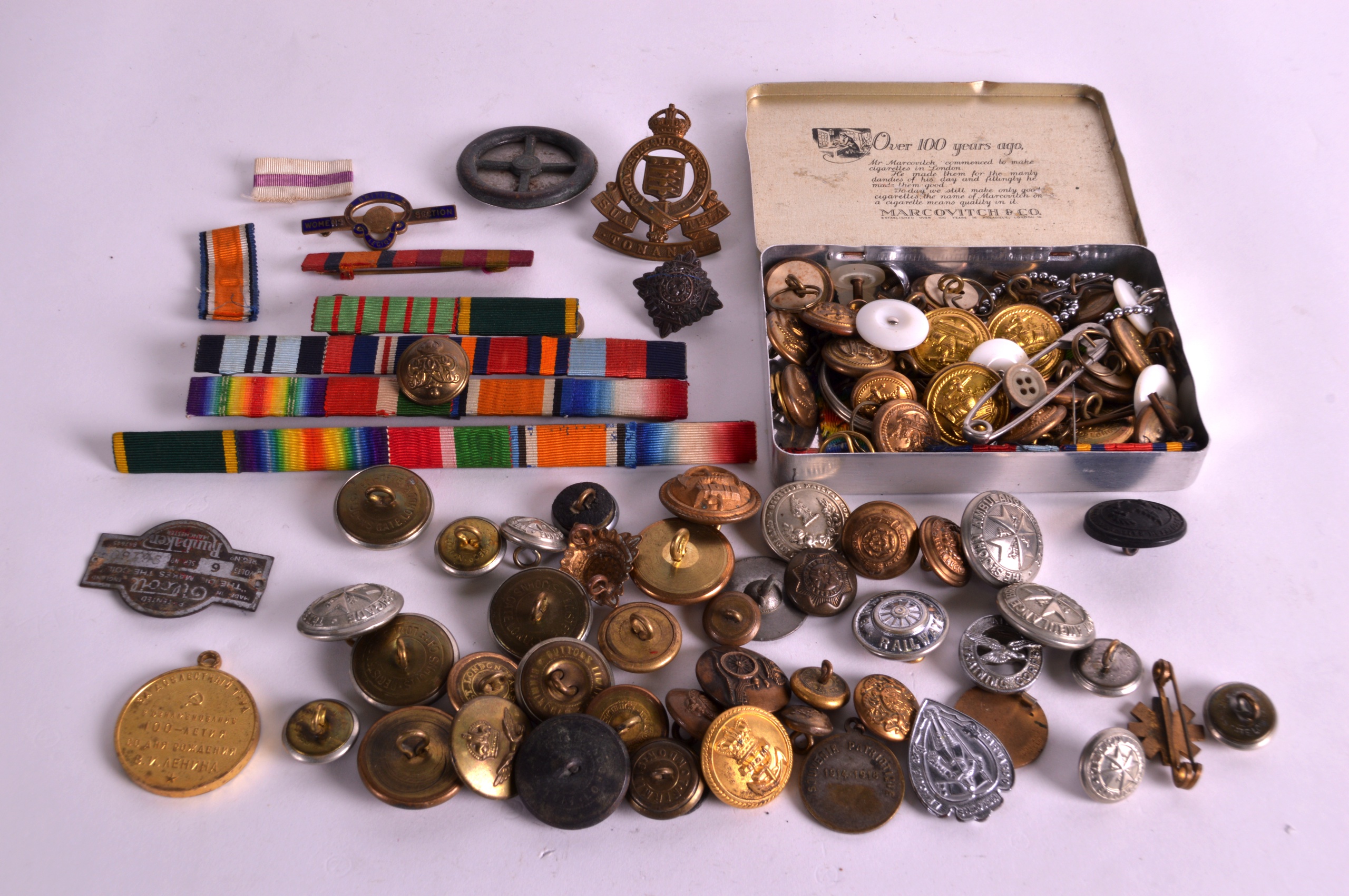 A COLLECTION OF MILITARY CAP BADGES together with colour bars, buttons etc. (qty)