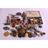 A COLLECTION OF MILITARY CAP BADGES together with colour bars, buttons etc. (qty)