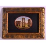 A GOOD 19TH CENTURY ITALIAN MICRO MOSAIC FRAMED PANEL depicting a scene of ruins. Panel 5.5ins x 3.