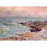 European School (19th Century) Oil on canvas, 'Fishing boat in gusty conditions'. Signed. Image