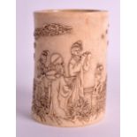 A FINE 19TH CENTURY CHINESE CARVED IVORY BRUSH POT by Shou Zhang, telling the story of Yang Yu Huan,