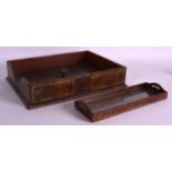 AN EDWARDIAN LEATHER GENTLEMANS DESK TIDY of rectangular form, with gilt work decoration. 1Ft 1ins