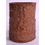 AN EARLY 20TH CENTURY CHINESE CARVED BAMBOO BRUSH POT Republic, of triangular form, decorated with