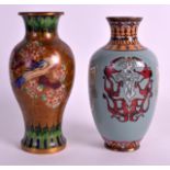 AN EARLY 20TH CENTURY JAPANESE TAISHO PERIOD CLOISONNE ENAMEL VASE together with another baluster