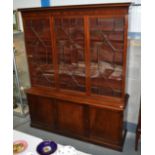 A VERY LARGE GEORGE III MAHOGANY DISPLAY CASE with glass doors and base with cupboard doors. 6Ft