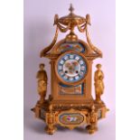 A FINE 19TH CENTURY FRENCH ORMOLU AND SEVRES PORCELAIN MANTEL CLOCK modelled as a lidded urn with