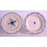 AN 18TH CENTURY FRENCH BLUE AND WHITE PLATE together with another similar bowl. 8.25ins diameter. (
