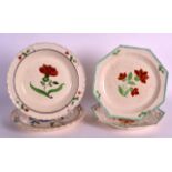 A PAIR OF 18TH/19TH CENTURY CREAMWARE OCTAGONAL PLATES together with two similar dishes. 8.5ins