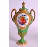 A GOOD ROYAL CROWN DERBY VASE AND CCOVER C1902 painted with fruit by Cuthbert Gresley. 8.75ins