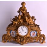 A GOOD 19TH CENTURY FRENCH ORMOLU AND SEVRES PORCELAIN MANTEL CLOCK depcting a female playing a