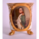 A FINE LATE 19TH CENTURY KPM BERLIN GERMAN PORCELAIN CABINET CUP painted with Napoleon, supported