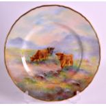 A FINE ROYAL WORCESTER CABINET PLATE painted with Highland Cattle by E Townsend. 10Ins diameter.