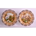 A LOVELY PAIR OF COALPORT PIERCED CABINET PLATES painted with Welsh rural scenes. 9Ins diameter.