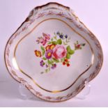 AN EARLY 19TH CENTURY CHAMBERLAINS WORCESTER SHELL SHAPED DISH painted with flowers. 8Ins wide.