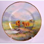 A FINE ROYAL WORCESTER CABINET PLATE painted with Highland Cattle by E Townsend. 10Ins diameter.