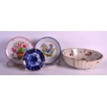 AN 18TH CENTURY CREAMWARE BOWL together with a delft plate etc. (6)