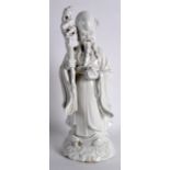 A 19TH CENTURY CHINESE BLANC DE CHINE FIGURE OF SAGE modelled holding a peach and a staff. 11.