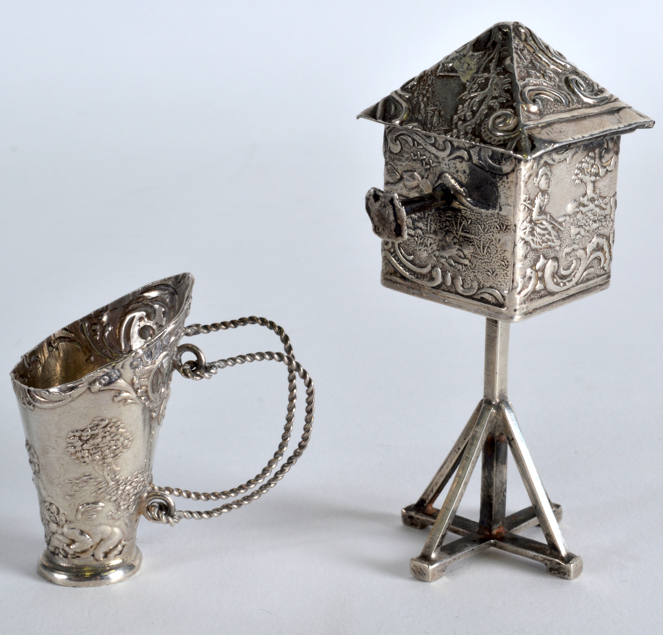 A SMALL 19TH CENTURY NOVELTY DUTCH SILVER HOUSE with Victorian London import marks, together with