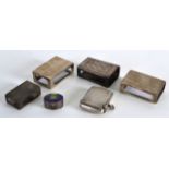 A GROUP OF FOUR SILVER MATHCBOX CASES together with a silver vesta case & a silver box. (6)