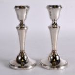 A PAIR OF MODERN SILVER CANDLESTICKS. 6Ins high.