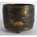 A 17TH/18TH CENTURY CHINESE GILT BRONZE CENSER Yongzheng/Qianlong, decorated with beasts under the