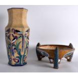 A STYLISH ARTS AND CRAFTS AMPHORA POTTERY BOWL together with a similar Amphora vase, painted with