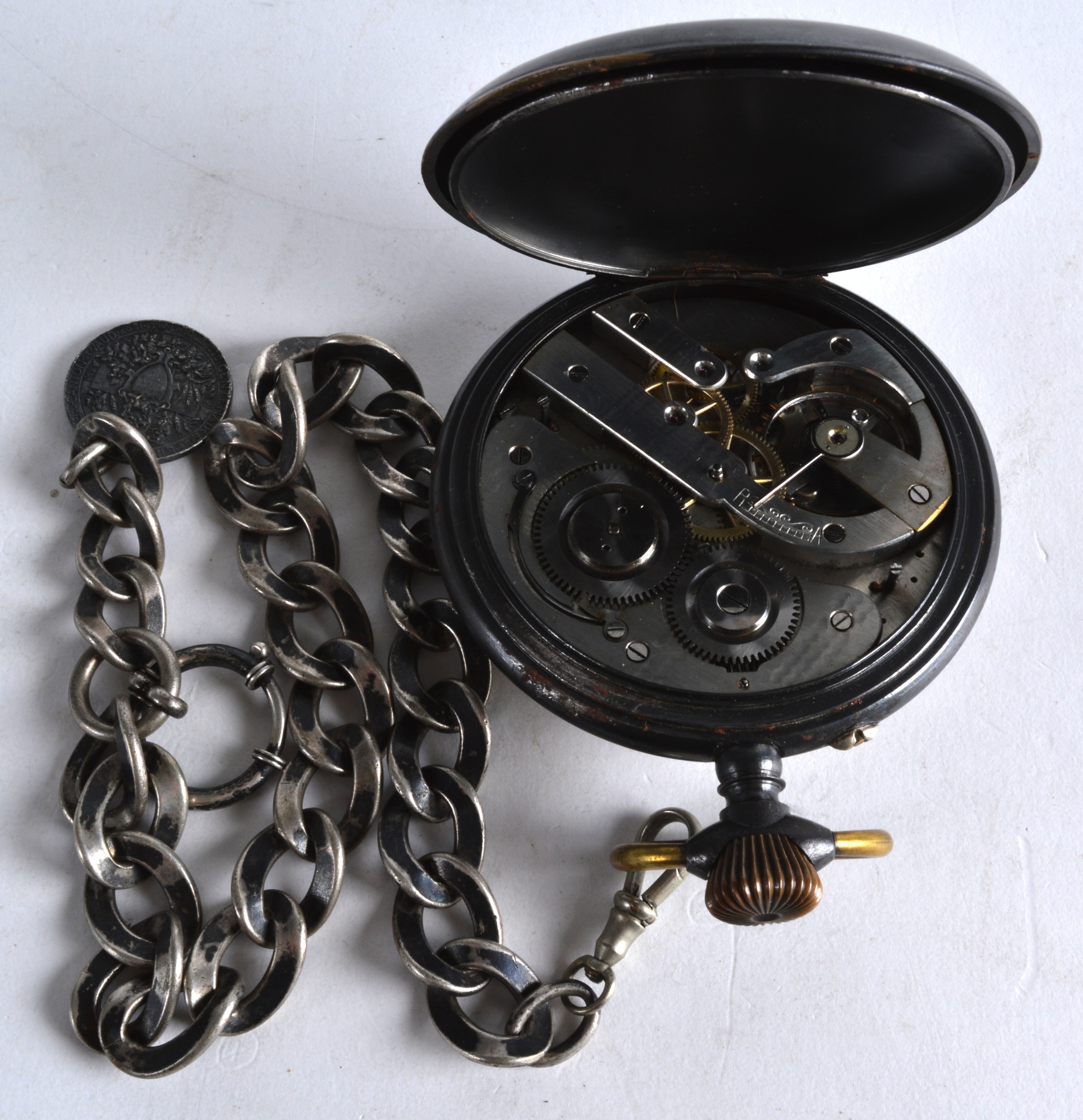 A LARGE 19TH CENTURY GENTLEMANS GOLIATH POCKET WATCH with four subsidiary dials, the white metal - Image 2 of 2