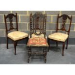 A SET OF THREE VICTORIAN MAHOGANY CHAIRS together with another. (4)