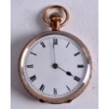 A 9CT LADIES GOLD FOB WATCH. 1.25ins diameter.