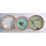 A 19TH CENTURY MINTON AESTHETIC MOVEMENT PLATE together with a Minton saucer dish & another. Largest