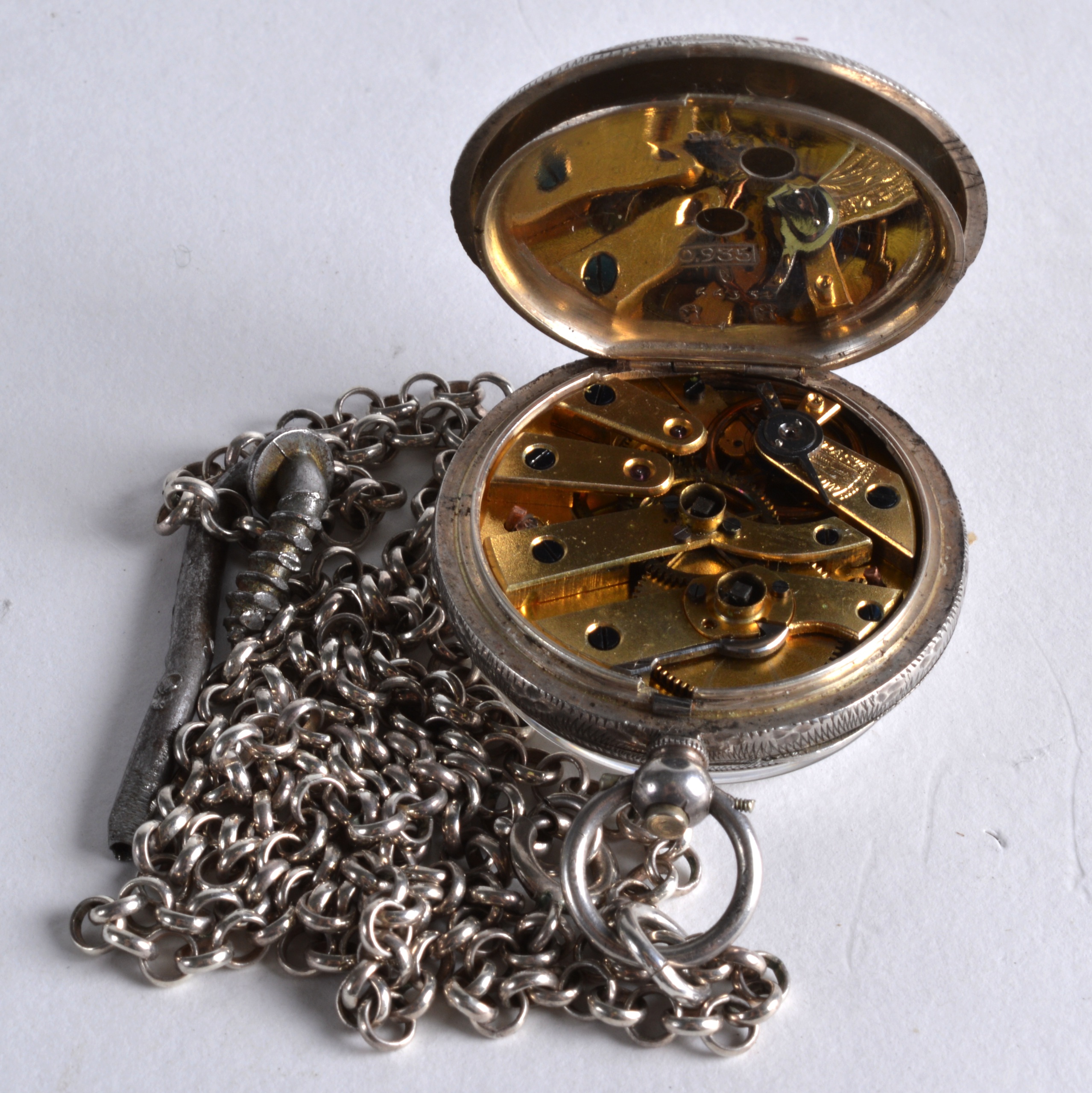 A LATE 19TH/20TH CENTURY CONTINENTAL LADIES SILVER FOB WATCH the dial highlighted in gilt with - Image 2 of 2