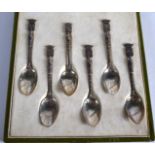A CASED SET OF EARLY 20TH CENTURY FRENCH SILVER SPOONS each inscribed with a town.
