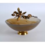 A LOVELY ART NOUVEAU FRENCH BRONZE SILVER GILT AND ONYX BOWL with overlaid foliage. Stamped 800 &