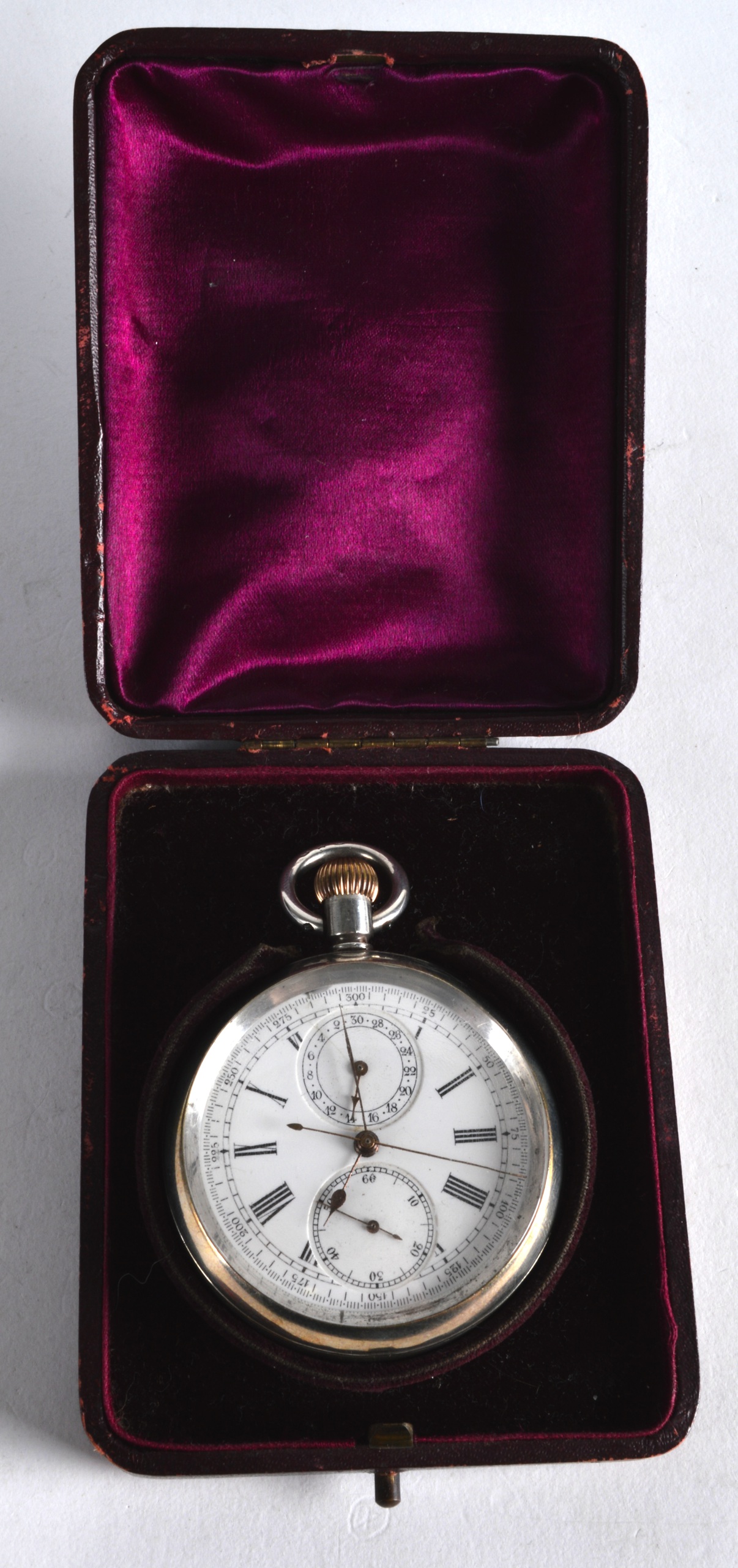 A LATE 19TH/20TH CENTURY CONTINENTAL SILVER POCKET WATCH with two subsidiary dials and fitted - Image 4 of 4